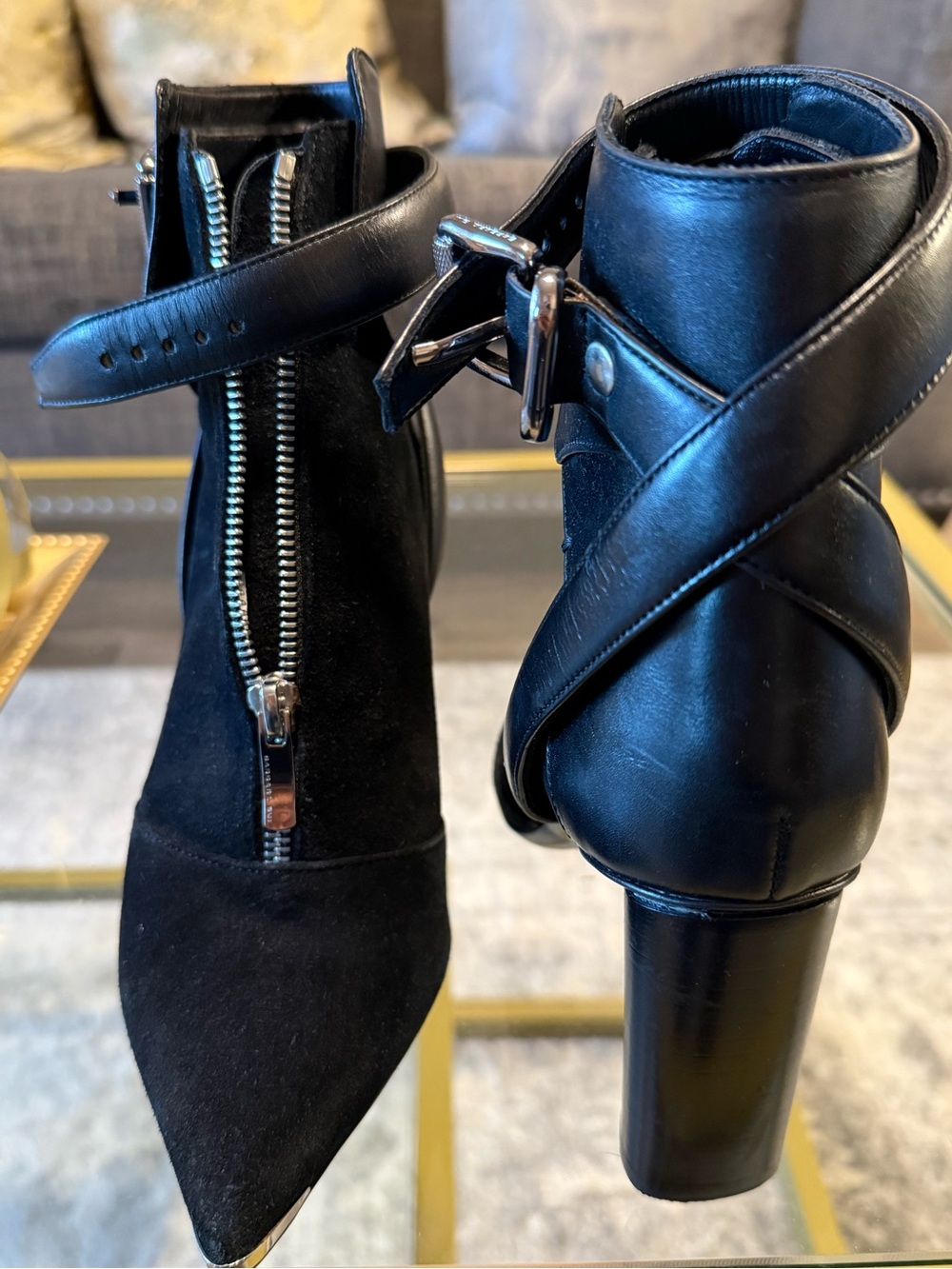Barbara Bui Black Cross-Strap Ankle Boots with Front Zip
